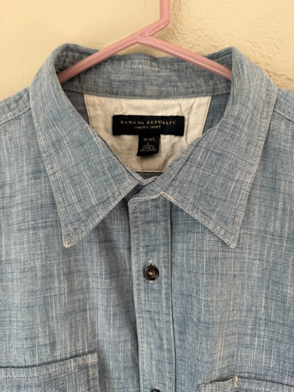 Banana Republic Light‎ Blue Striped Utility Shirt 16-16 1/2. 100% Cotton